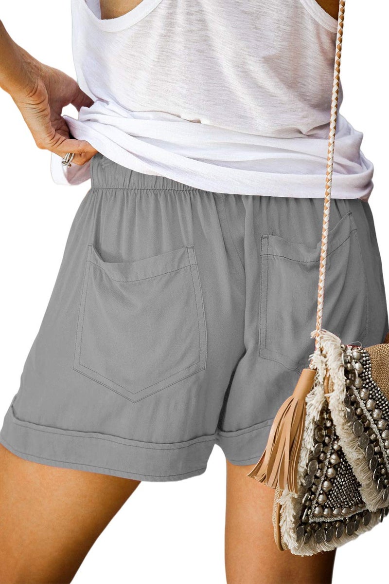 KISSMODA Womens Drawstring Elastic Waist Summer Casual Beach Shorts with Pockets Gray - Image 2